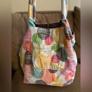 Roxy Playful Multicolored Circles Tote with Snap Closure